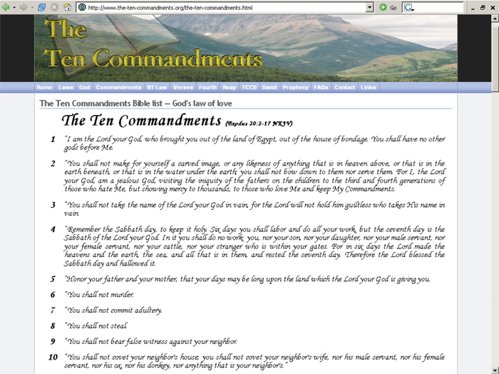 Protestant Version of Ten Commandments