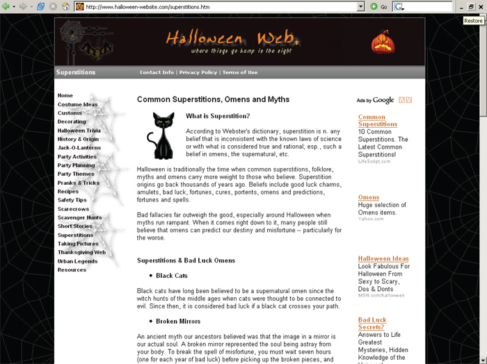 Common Superstitions - Halloween Web
