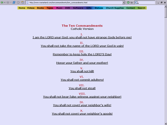 Catholic Version of Ten Commandments